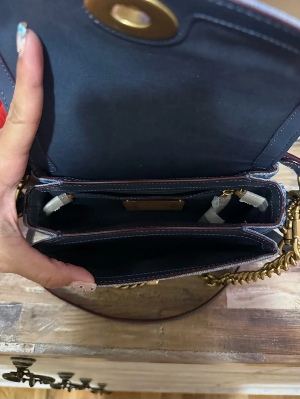 Coach Denim Shoulder Bag with Gold Hardware and Navy Trim - Picture 3 of 3